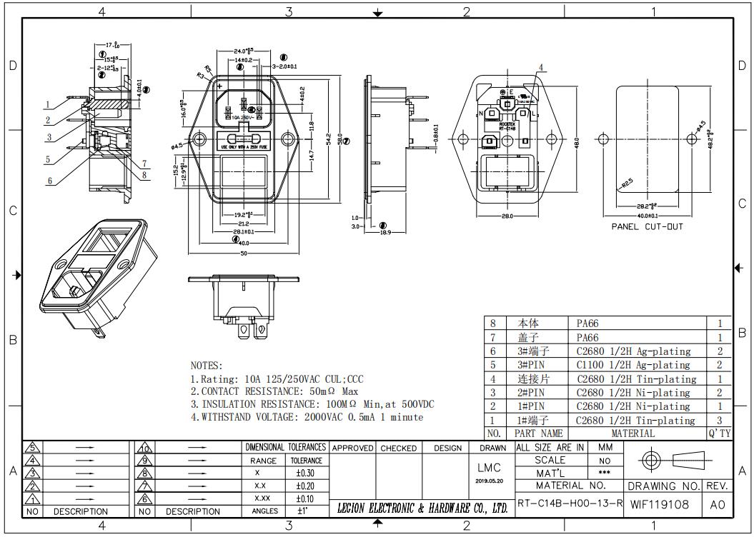 power socket switch ac connector fuse